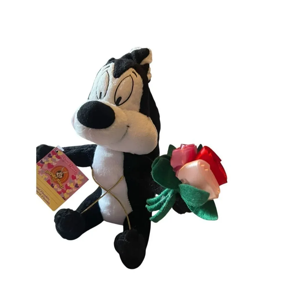 New Looney Toons Pepe Le Pew Rose Bouquet And Lipstick Kiss Stuffed Plush 10